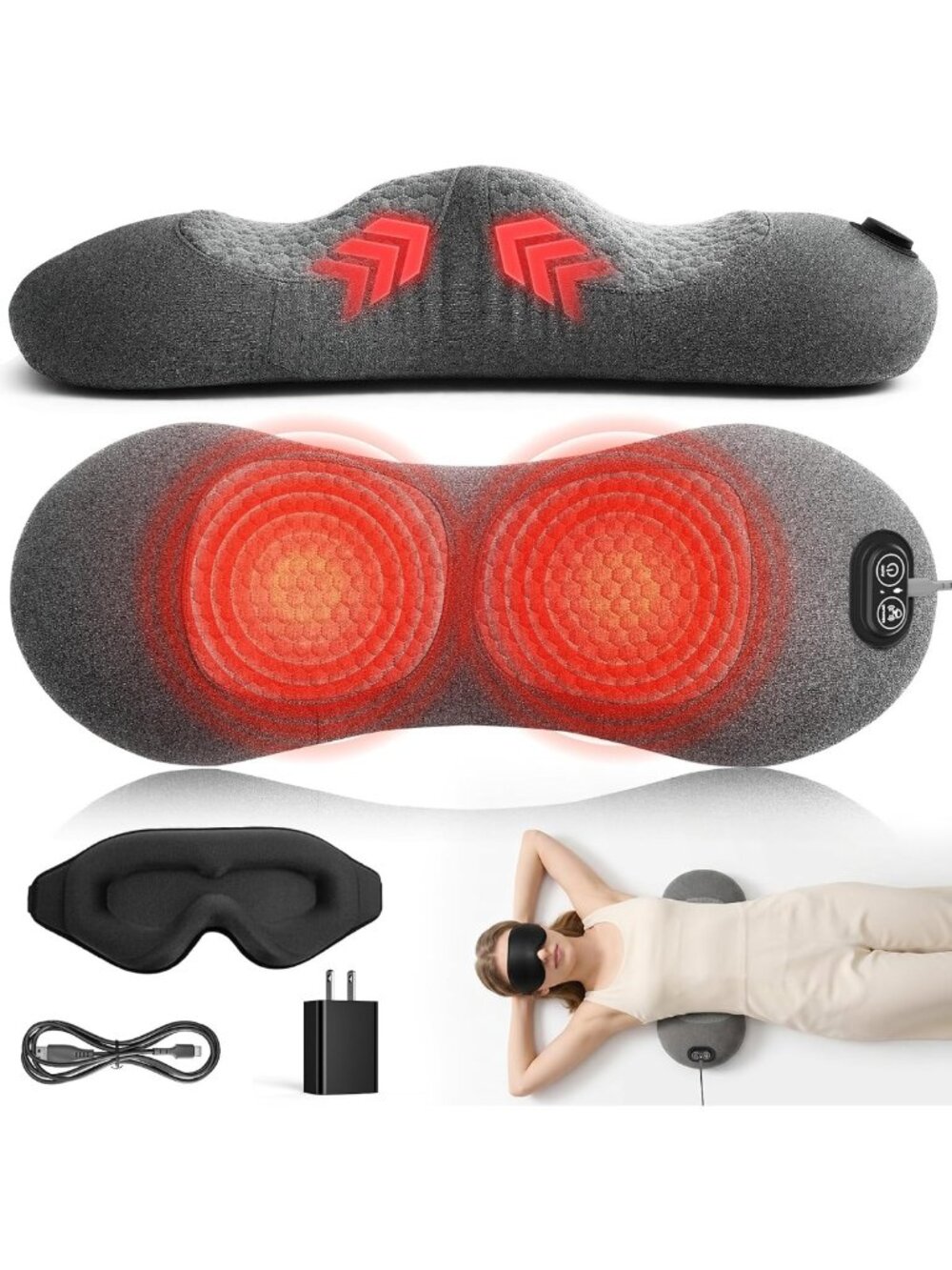 3-in-1 Lumbar Support Pillow with Heat & Vibration, Ergonomic Back Cushion for